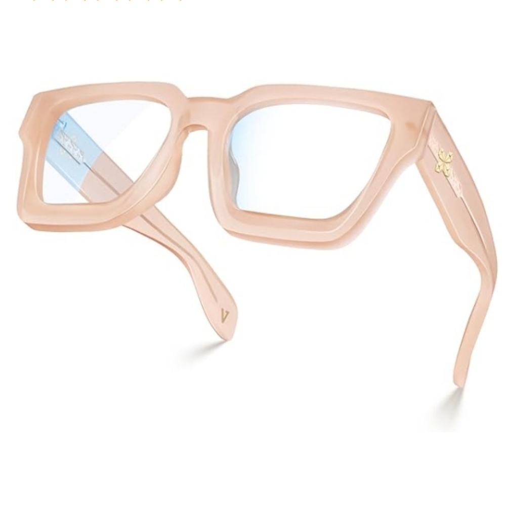 Blue Light Blocking Glasses Rectangle Chic Preppy Look Pink Frame Eyeglasses